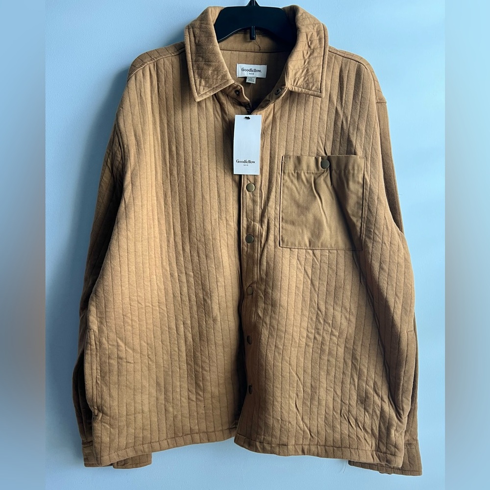 Men's Brown Quilted Knit Shirt Jacket - Goodfellow & Co Size Large